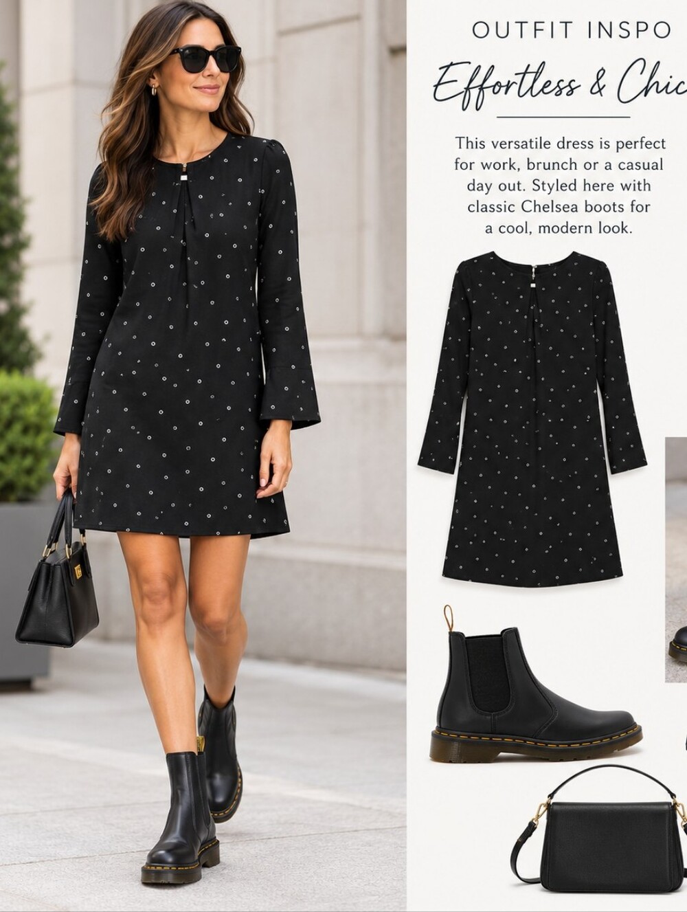 H&M Black Dress with White Dot Print